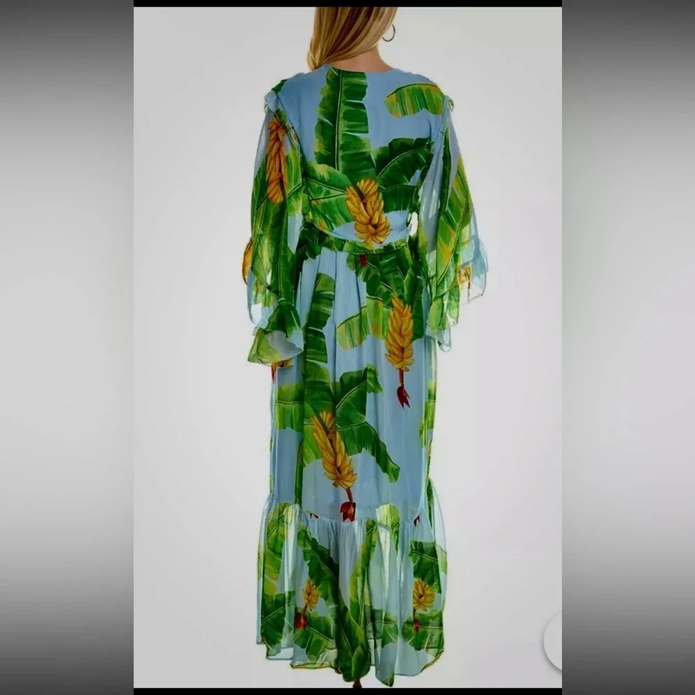 FARM Rio Fresh Bananas Maxi Dress with Green Tropical Leaf Print - Picture 2 of 9